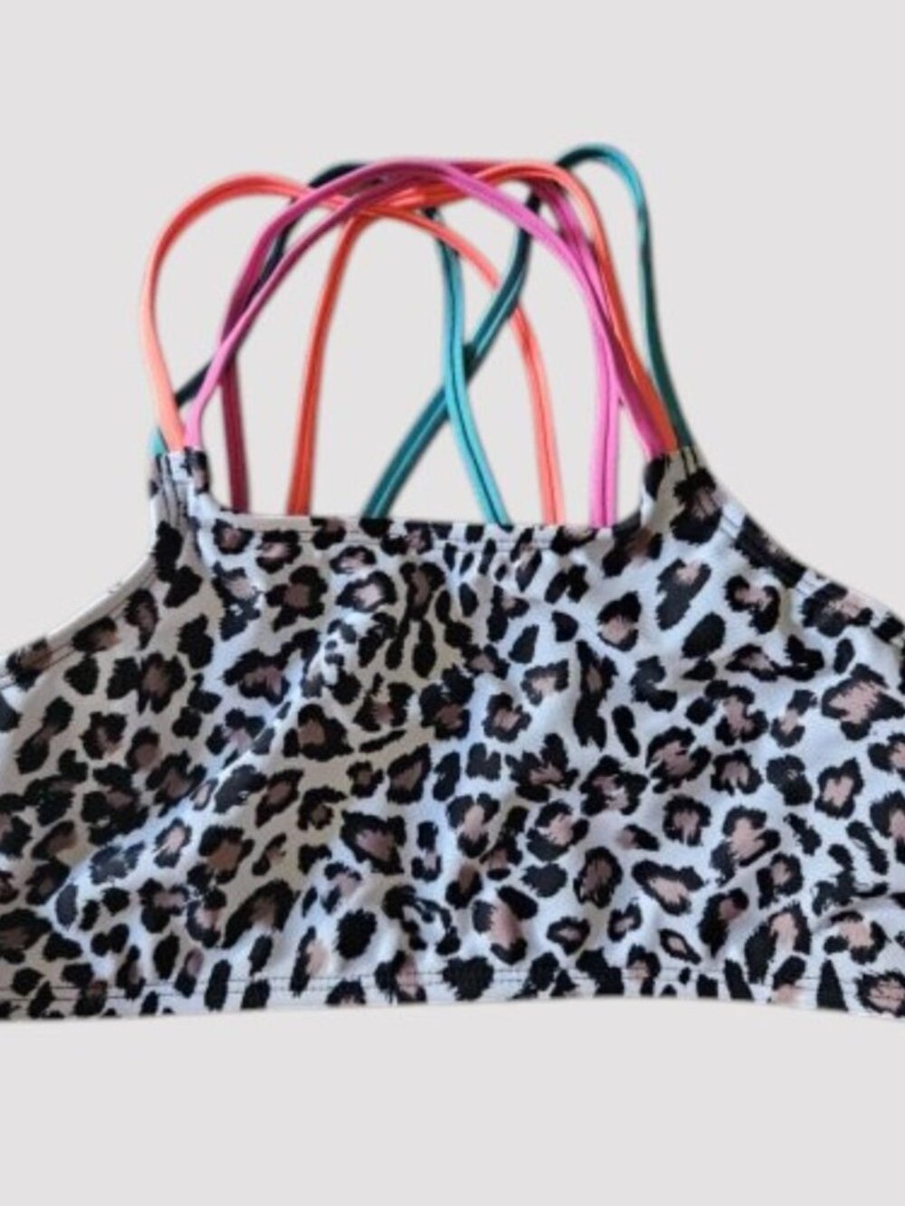 NEW Leopard Print GLITTER BEACH Criss Cross Strap Bathing Suit Top Girls Size 14